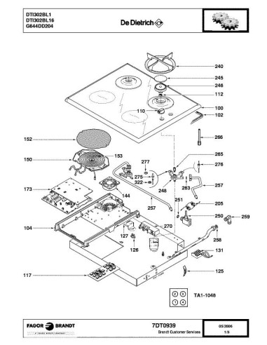 Pièces détachées DE DIETRICH DTI302BL1 7DT0863 7DT0873 7DT0939 Annee 0 7DT0939 