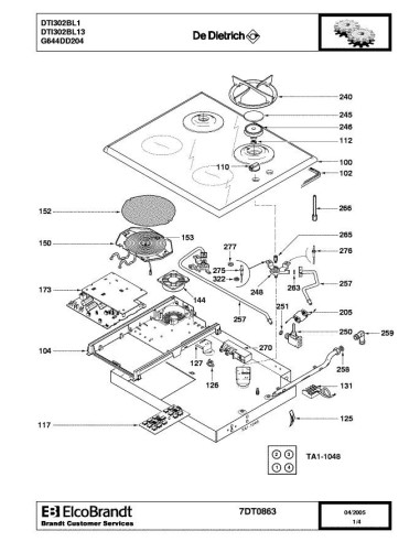Pièces détachées DE DIETRICH DTI302BL1 7DT0863 7DT0873 7DT0939 Annee 0 7DT0863 