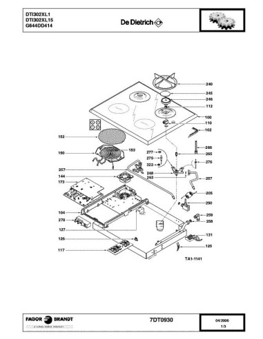 Pièces détachées DE DIETRICH DTI302XL1 DTI302XL14 7DT0855 7DT0874 7DT0930 Annee 0 7DT0930 