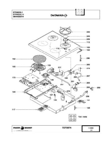 Pièces détachées DE DIETRICH DTI302XL1 DTI302XL14 7DT0855 7DT0874 7DT0930 