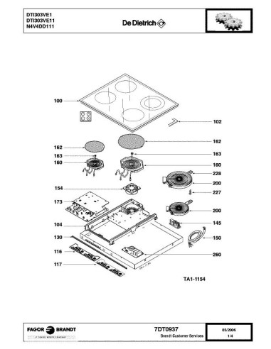 Pièces détachées DE DIETRICH DTI303VE1 7DT0937 8X0653 Annee 0 7DT0937 