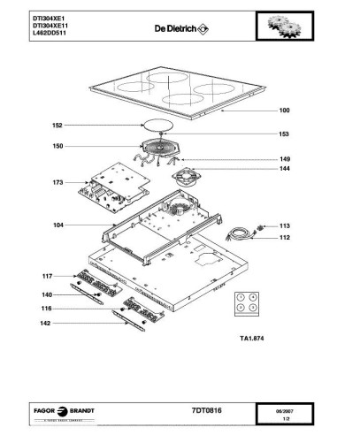 Pièces détachées DE DIETRICH DTI304XE1 7DT0816 Annee 0 7DT0816 