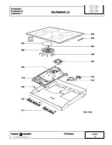 Pièces détachées DE DIETRICH DTI305BE1 DTI305BE11 DTI305BE12 7DT0282 7DT0924 