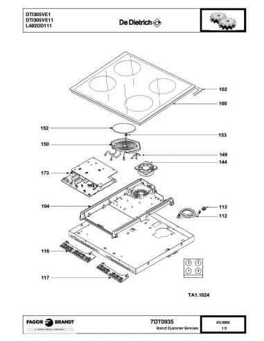 Pièces détachées DE DIETRICH DTI305VE1 7DT0935 Annee 0 7DT0935 