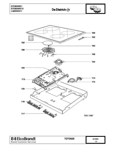 Pièces détachées DE DIETRICH DTI305WE1 7DT0928 Annee 0 7DT0928 