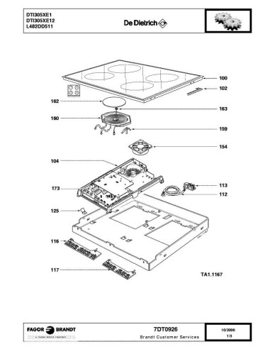 Pièces détachées DE DIETRICH DTI305XE1 DTI305XE12 7DT0295 7DT0926 Annee 0 7DT0926 