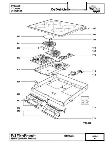 Pièces détachées DE DIETRICH DTI305XE1 7DT0295 7DT0926 DTI305XE12 Annee 0 7DT0295 