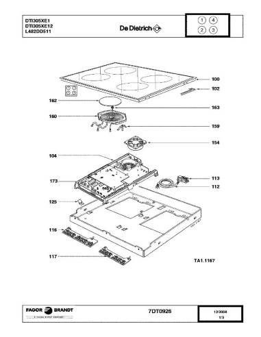 Pièces détachées DE DIETRICH DTI305XE1 DTI305XE12 7DT0295 7DT0926 