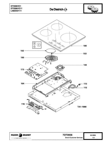 Pièces détachées DE DIETRICH DTI306VE1 7DT0936 Annee 0 7DT0936 