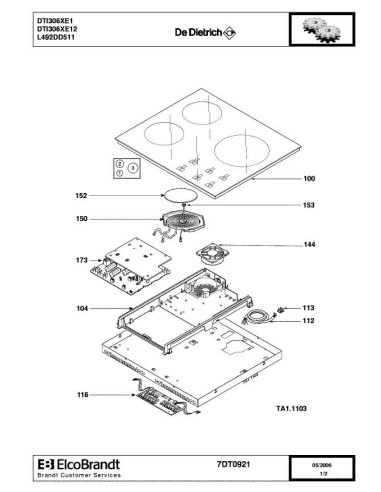 Pièces détachées DE DIETRICH DTI306XE1 7DT0921 Annee 0 7DT0921 