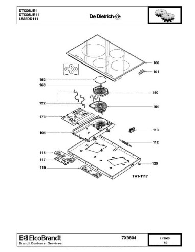Pièces détachées DE DIETRICH DTI308JE1 7X9804 Annee 0 7X9804 