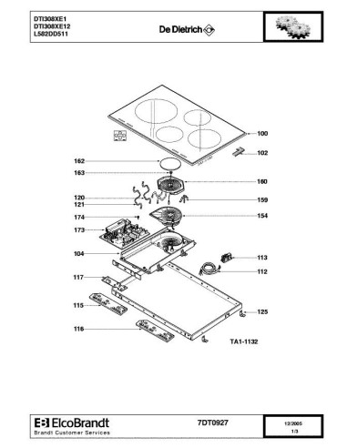 Pièces détachées DE DIETRICH DTI308XE1 DTI308XE11 7DT0927 Annee 0 7DT0927 