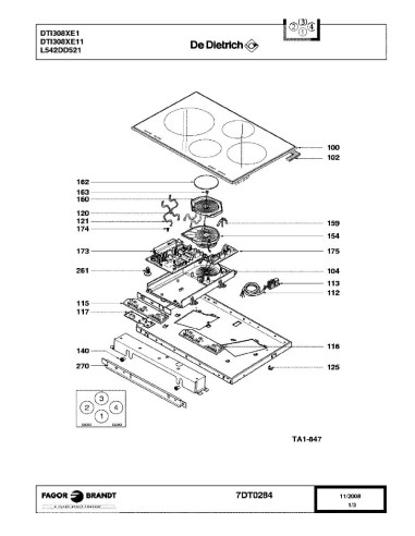 Pièces détachées DE DIETRICH DTI308XE1 DTI308XE11 7DT0927 