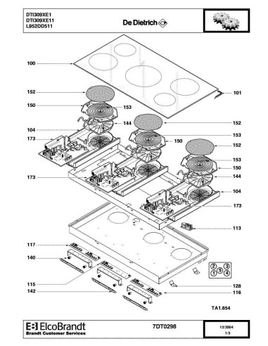 Pièces détachées DE DIETRICH DTI309XE1 DTI309XE11 7DT0298 7DT0938 7X0917 Annee 0 7DT0298 