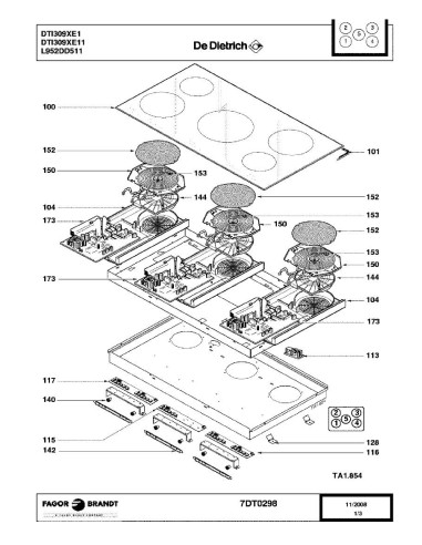 Pièces détachées DE DIETRICH DTI309XE1 DTI309XE11 7DT0298 7DT0938 7X0917 