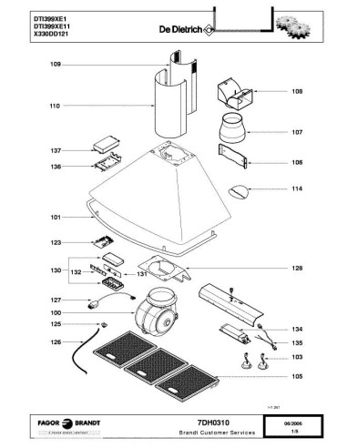 Pièces détachées DE DIETRICH DTI399XE1 DTI399XE11 7DH0310 Annee 0 7DH0310 