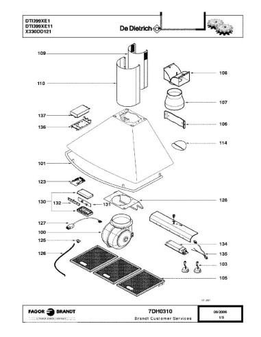 Pièces détachées DE DIETRICH DTI399XE1 DTI399XE11 7DH0310 