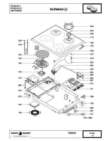 Pièces détachées DE DIETRICH DTI421XL1 7X9547 7X9767 Annee 0 7X9547 