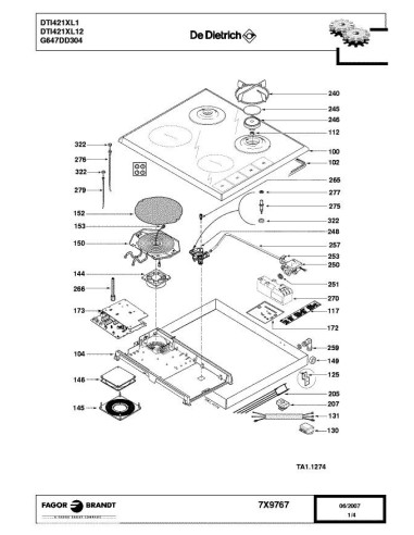 Pièces détachées DE DIETRICH DTI421XL1 7X9547 7X9767 Annee 0 7X9767 