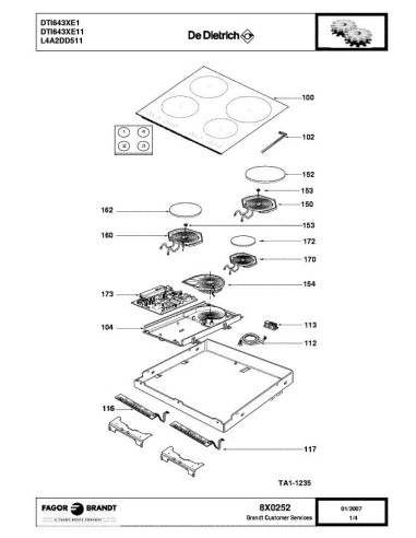 Pièces détachées DE DIETRICH DTI643XE1 8X0252 Annee 0 8X0252 