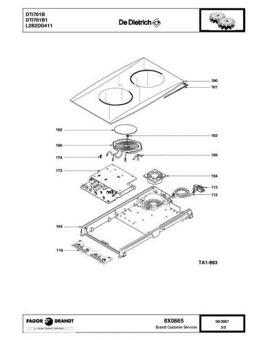 Pièces détachées DE DIETRICH DTI701B DTI701B1 8X0665 Annee 0 8X0665 