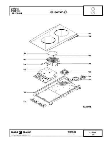 Pièces détachées DE DIETRICH DTI701X DTI701X1 8X0662 