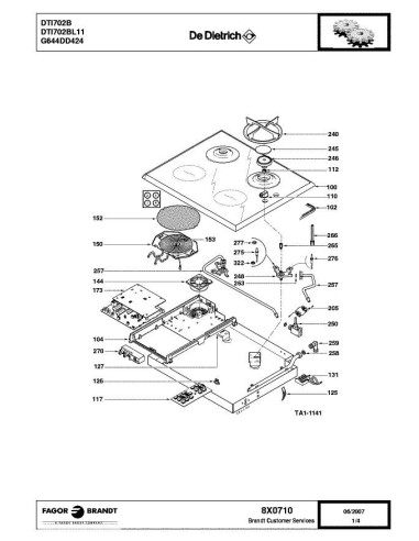 Pièces détachées DE DIETRICH DTI702B DTI702B2 DTI702B4 DTI702BL11 8X0710 Annee 0 8X0710 