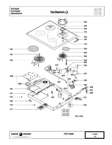 Pièces détachées DE DIETRICH DTI702B DTI702B2 DTI702B4 DTI702BL11 8X0710 