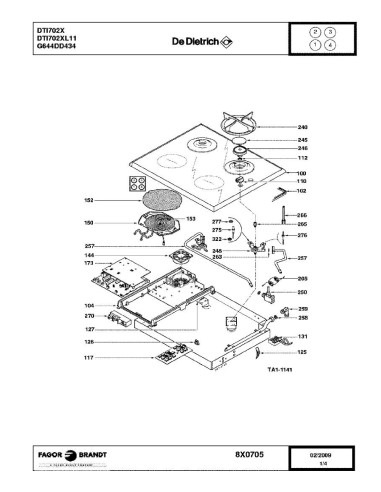 Pièces détachées DE DIETRICH DTI702X DTI702X1 DTI702X2 DTI702X4 DTI702X5 DTI702XL11 8X0705 