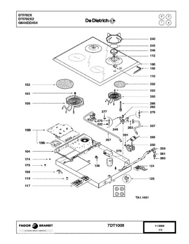 Pièces détachées DE DIETRICH DTI702X 8X0705 DTI702X1 DTI702X2 DTI702X4 DTI702X5 DTI702XL11 