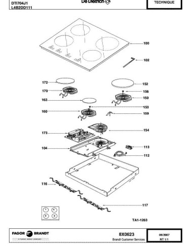 Pièces détachées DE DIETRICH DTI704J 8X0623 Annee 0 8X0623 