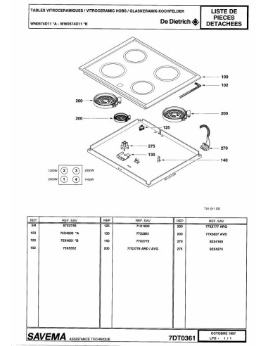 Pièces détachées DE DIETRICH WN0574D1 7DT0361 Annee 0 7DT0361 