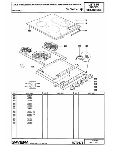 Pièces détachées DE DIETRICH WN1537E1 WN1537E11 7DT0378 Annee 0 7DT0378 