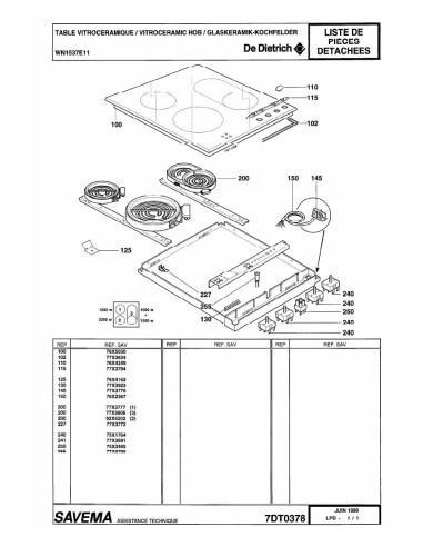 Pièces détachées DE DIETRICH WN1537E1 WN1537E11 7DT0378 