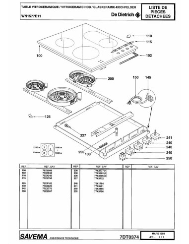 Pièces détachées DE DIETRICH WN1577E1 7DT0374 Annee 0 7DT0374 