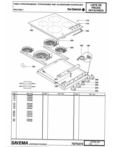 Pièces détachées DE DIETRICH WN1578E1 7DT0375 Annee 0 7DT0375 