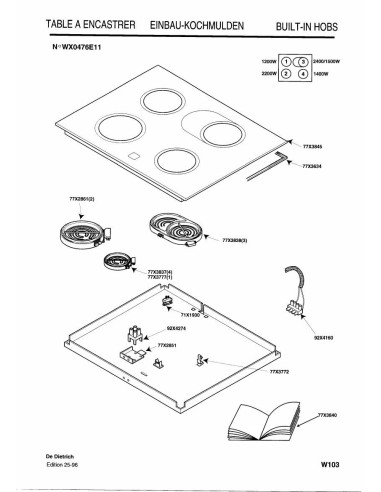 Pièces détachées DE DIETRICH WX0476E1 7DT0246 Annee 0 7DT0246 