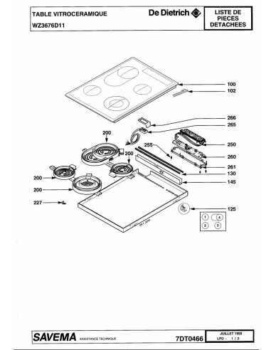 Pièces détachées DE DIETRICH WZ3676D1 7DT0466 Annee 0 7DT0466 