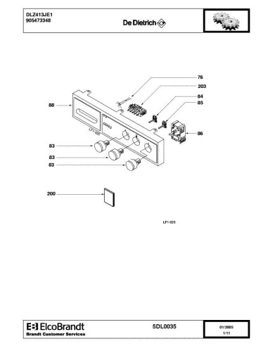 Pièces détachées DE DIETRICH DLZ413JE1 905473348 5DL0035 Annee 0 5DL0035 