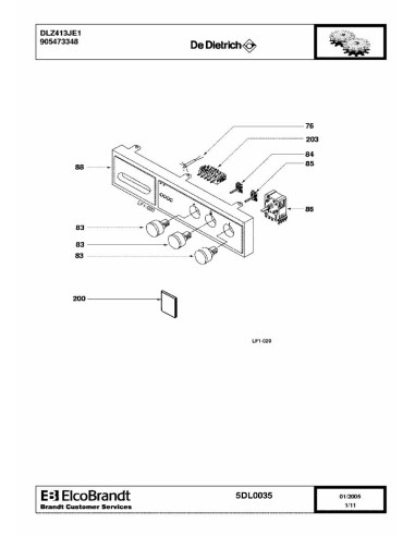 Pièces détachées DE DIETRICH DLZ413JE1 905473348 5DL0035 