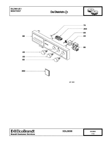 Pièces détachées DE DIETRICH DLZ491JE1 905473357 5DL0038 