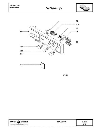 Pièces détachées DE DIETRICH DLZ491JU1 5DL0039 Annee 0 5DL0039 