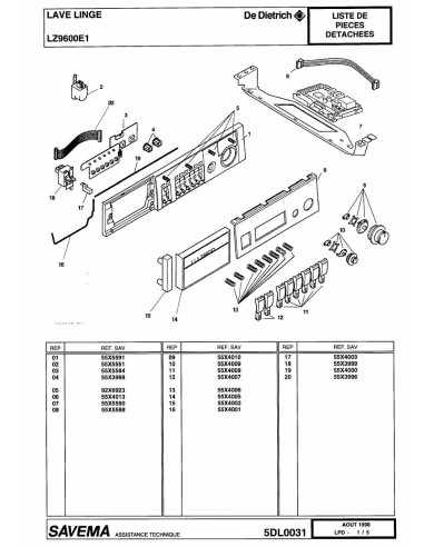 Pièces détachées DE DIETRICH LZ9600E1 5DL0028 5DL0030 5DL0031 REP-003726 Annee 0 5DL0031 