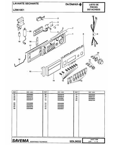 Pièces détachées DE DIETRICH LZ9610E1 5DL0032 Annee 0 5DL0032 