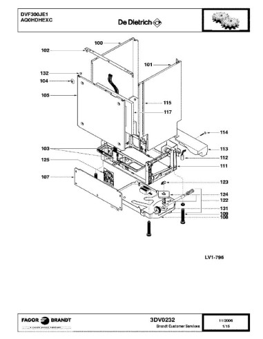 Pièces détachées DE DIETRICH DVF300JE1 AQ0HDHEXC AQ0MDHEXA AQ0MDHEXB 3DV0217 3DV0232 