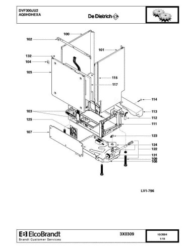 Pièces détachées DE DIETRICH DVF300JU2 3X0309 3X0338 Annee 0 3X0309 