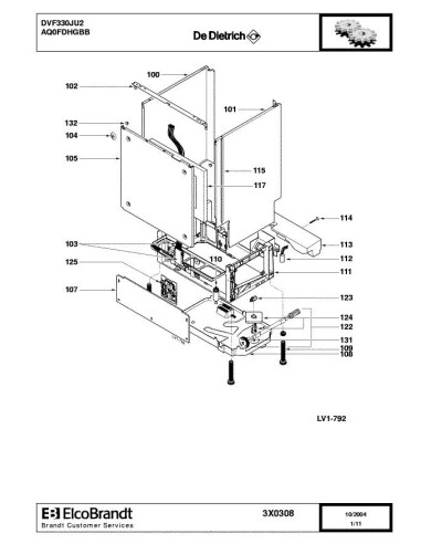 Pièces détachées DE DIETRICH DVF330JU2 3X0308 3X0367 Annee 0 3X0308 