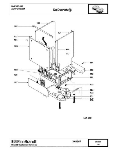 Pièces détachées DE DIETRICH DVF330JU2 3X0308 3X0367 Annee 0 3X0367 
