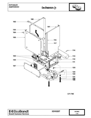 Pièces détachées DE DIETRICH DVF440JE1 3DV0207 Annee 0 3DV0207 