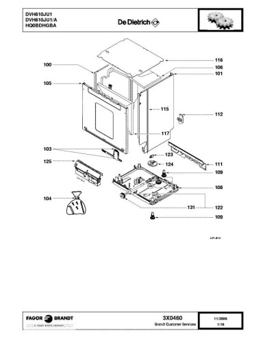 Pièces détachées DE DIETRICH DVH610JU1 3X0460 Annee 0 3X0460 